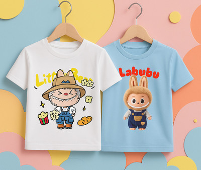 Kidloo Boys Printed Pure Cotton Regular T Shirt(White, Light Blue, Pack of 2)