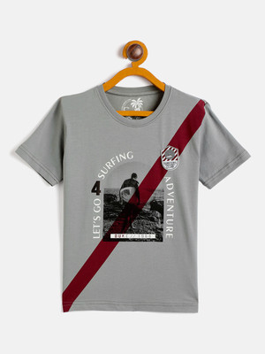 DUKE Boys Printed Cotton Blend Slim T Shirt(Grey, Pack of 1)
