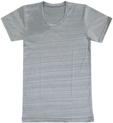 KAVYA Boys Solid Polyester Regular T Shirt(Grey, Pack of 1)