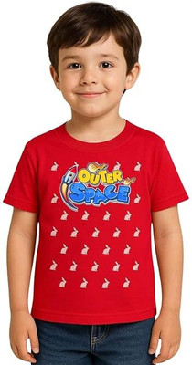 Sattitude Boys Printed Cotton Blend Regular T Shirt(Red, Pack of 1)