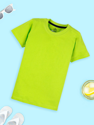 Kiddo Paanti Boys Solid Pure Cotton Regular T Shirt(Green, Pack of 1)