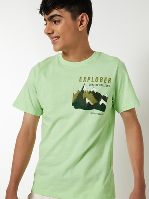 MAX Boys Printed Pure Cotton Regular T Shirt(Green, Pack of 1)