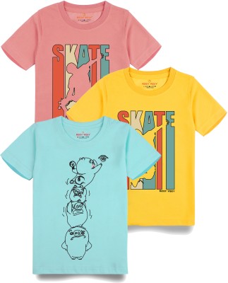 Kiddy Viddy Boys Printed Cotton Blend Regular T Shirt(Yellow, Pack of 3)