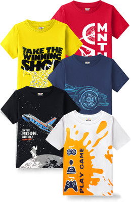 Kuchipoo Boys Printed Cotton Blend Regular T Shirt(Multicolor, Pack of 5)