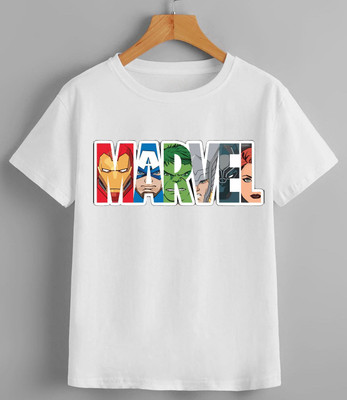 MAADHAV FASHIONS Boys & Girls Typography, Printed, Cartoon/Superhero, Graphic Print Polyester Regular T Shirt(White, Pack of 1)