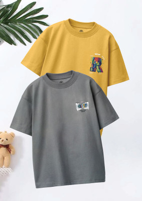 Codez Boys Graphic Print Pure Cotton Oversized T Shirt(Multicolor, Pack of 2)