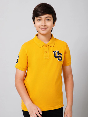 Alan Jones Boys Printed Cotton Blend Regular T Shirt(Yellow, Pack of 1)