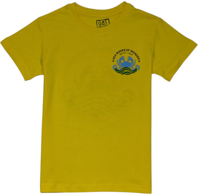 GINI & JONY Boys Graphic Print Cotton Blend Regular T Shirt(Yellow, Pack of 1)