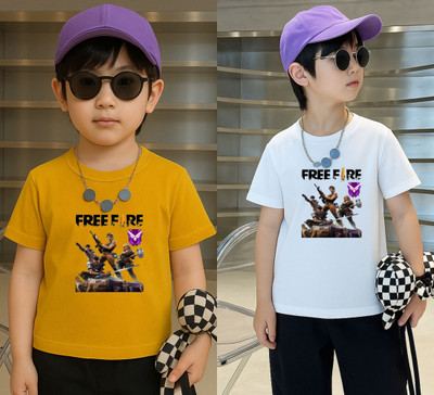 Lecowar Boys Printed Polyester Regular T Shirt(Yellow, White, Pack of 1)