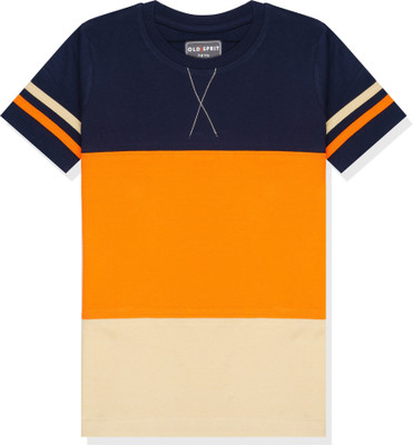 OLD SPRIT Boys Colorblock Cotton Blend Regular T Shirt(Orange, Pack of 1)