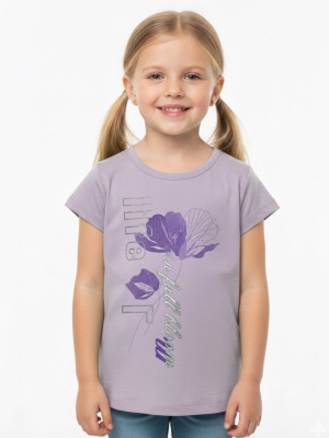 Pink Castle Girls Printed Cotton Blend Regular T Shirt(Purple, Pack of 1)