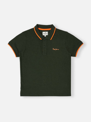 Pepe Jeans Boys Printed Cotton Blend Regular T Shirt(Dark Green, Pack of 1)