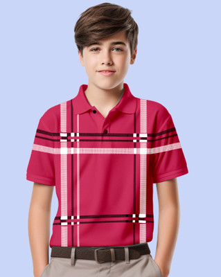ENITOR Boys Checkered Cotton Blend Regular T Shirt(Pink, Pack of 1)