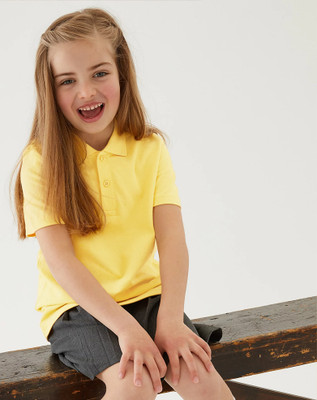 Nios Fashion Boys & Girls Solid Cotton Blend Regular T Shirt(Yellow, Pack of 1)