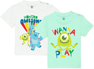 Disney By Wear Your Mind Baby Boys Graphic Print Polycotton Regular T Shirt(White, Pack of 2)