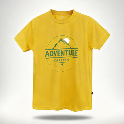 Purple United Kids Boys Printed Pure Cotton Regular T Shirt(Yellow, Pack of 1)