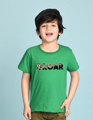 Nusyl Boys Graphic Print Cotton Blend Regular T Shirt(Green, Pack of 1)