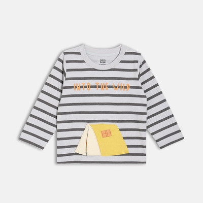 MINI KLUB Baby Boys Printed Pure Cotton Regular T Shirt(Grey, Pack of 1)