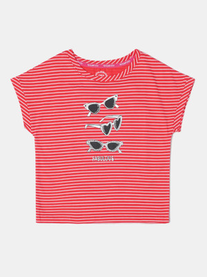 JOCKEY Girls Graphic Print Pure Cotton Regular T Shirt(Red, Pack of 1)