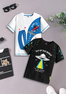 Codez Boys Graphic Print Pure Cotton Regular T Shirt(Multicolor, Pack of 2)