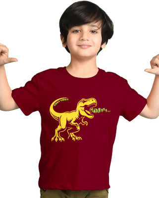 AUSK Boys Graphic Print Cotton Blend Regular T Shirt(Maroon, Pack of 1)