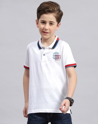 MONTE CARLO Boys Printed Cotton Blend T Shirt(White, Pack of 1)