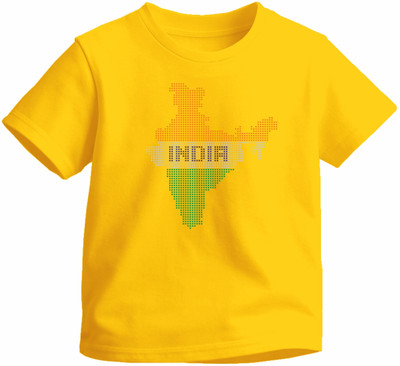 Luv My India Boys & Girls Graphic Print Pure Cotton Regular T Shirt(Yellow, Pack of 1)