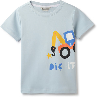 TALES & STORIES Baby Boys Printed Pure Cotton Regular T Shirt(Blue, Pack of 1)