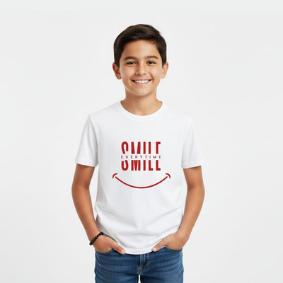 DEHCY Boys Printed Pure Cotton Regular T Shirt(White, Pack of 1)