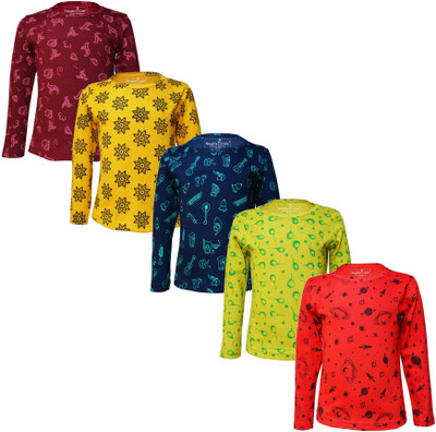 Eazy Trends Girls Printed Pure Cotton Regular T Shirt(Multicolor, Pack of 5)