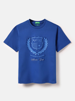 United Colors of Benetton Boys Self Design Pure Cotton Regular T Shirt(Blue, Pack of 1)