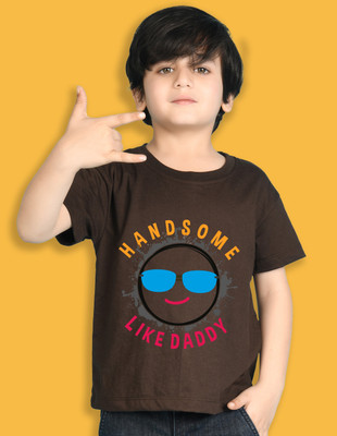 Nusyl Boys Graphic Print Cotton Blend Oversized T Shirt(Brown, Pack of 1)
