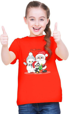 MH FASHION TRENDS Girls Printed Polyester Oversized T Shirt(Red, Pack of 1)