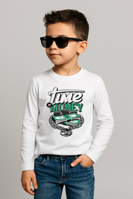 LTF Boys Printed Polyester Regular T Shirt(White, Pack of 1)