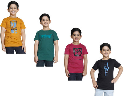 KAVYA Boys Printed Cotton Blend Regular T Shirt(Multicolor, Pack of 4)