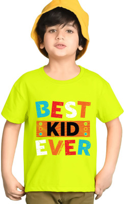 AOOSH Boys Typography Cotton Blend Regular T Shirt(Green, Pack of 1)