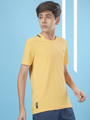 TECHNOSPORT Boys Solid Polyester Slim T Shirt(Yellow, Pack of 1)