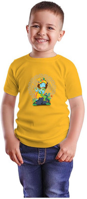 CHOMBOOKA Boys Graphic Print Polyester Oversized T Shirt(Yellow, Pack of 1)