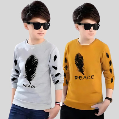 Ticoss Boys Printed Cotton Blend Regular T Shirt(Multicolor, Pack of 2)