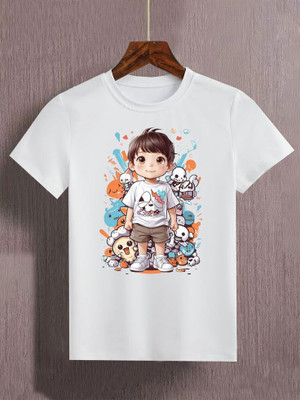 THEVENUS Boys Printed Pure Cotton Regular T Shirt(White, Pack of 1)