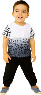 MiniMighty Baby Boys Printed Cotton Blend Regular T Shirt(White, Black, Pack of 1)