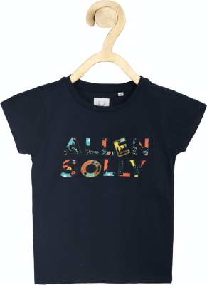 Allen Solly Girls Typography, Printed Pure Cotton Regular T Shirt(Dark Blue, Pack of 1)