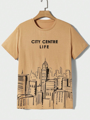 toystshirt Boys Printed Pure Cotton Oversized T Shirt(Beige, Pack of 1)