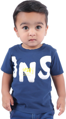 aarom Baby Boys Printed Cotton Blend Regular T Shirt(Blue, Pack of 1)