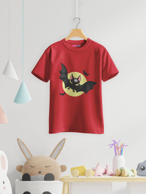 Pubkash Boys & Girls Printed Cotton Blend Regular T Shirt(Red, Pack of 1)