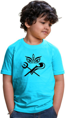 CHOMMBOOKA Boys Printed Pure Cotton Regular, Slim T Shirt(Blue, Pack of 1)