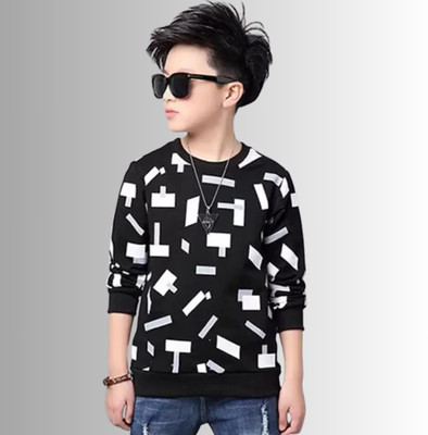 Ticoss Boys Printed Cotton Blend Regular T Shirt(Black, Pack of 1)