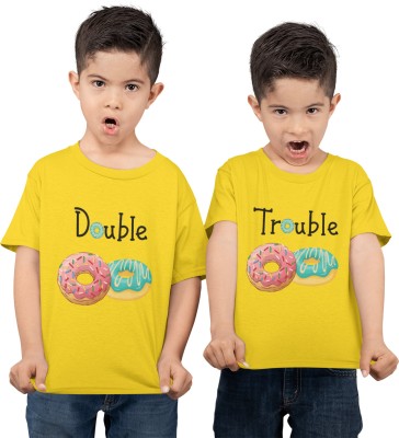 inkwale Baby Boys & Baby Girls Graphic Print Cotton Blend Regular T Shirt(Yellow, Pack of 2)