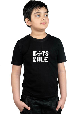 CHOMMBOOKA TRENDING Boys Typography Cotton Blend Regular T Shirt(Black, Pack of 1)