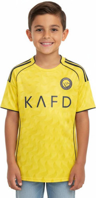 Thiva Boys & Girls Printed Polyester Regular T Shirt(Yellow, Pack of 1)
